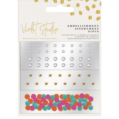 Afbeelding van Violet Studio Mini Embellishment Assortment Gems &amp; Pom Poms 81pcs