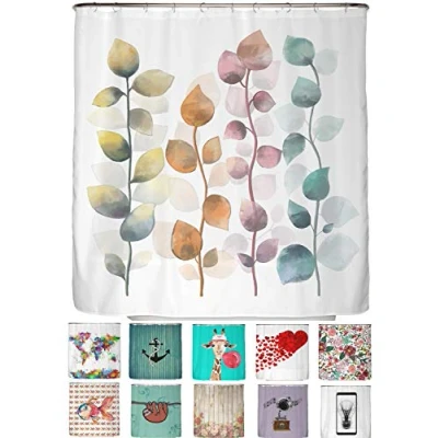 Afbeelding van Arteneur® Douchegordijn 150 x 200 cm van dik machinewasbaar polyester met anti schimmel en waterdicht, inclusief 12 gordijnhaken (gekleurde bladeren)