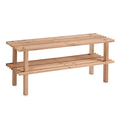 Afbeelding van Bamboe houten schoenenrek/schoenenstandaard 2 laags 70 x 26 30 cm Schoenen opbergen