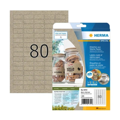 Image de Herma 10751 étiquettes universelles recyclées A4 35,6 x 16,9 mm (1600 étiquettes) marron naturel