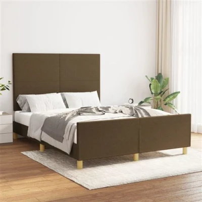 Afbeelding van vidaXL Bedframe met hoofdbord stof donkerbruin 140x200 cm