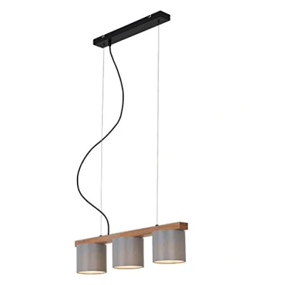 Afbeelding van Briloner Leuchten WOOD &amp; STYLE hanglamp 3 lichts E14 max. 25W Grijs Metaal hout en stof