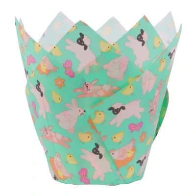 Afbeelding van PME Set van 24 muffinvormpjes Pasen tulpen paasdieren
