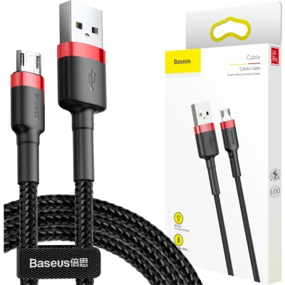 Afbeelding van Baseus Cafule Fast Charge Micro USB Gevlochten Kabel 1m Zwart/Rood