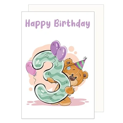 Afbeelding van Edition Seidel G3374 SW023 verjaardagskaart voor de 3e kinderverjaardag met envelop, Happy Birthday ticket, jongens en meisjes