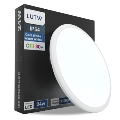 Afbeelding van LUTW Led plafondlamp, 24 W, 2400 lm, 6500 K, IP54, moderne plafondverlichting, rond, Ø 30 cm, geschikt voor badkamer, woonkamer, slaapkamer, keuken, balkon, hal