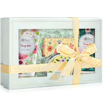 Afbeelding van Cadeauset voor huidverzorging dames, 4 stuks, rozengeur, moederdagcadeau, verjaardagscadeau, geschenkdoos, voetcrème, zeep en geurkaarsen