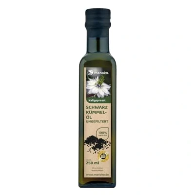 Afbeelding van manako Schwarzkümmelolie, ongefilterd, natuurlijke glazen fles, per stuk verpakt (1 x 0,25 l)