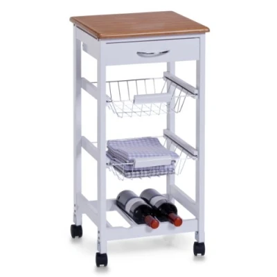Afbeelding van Zeller trolley met wijnrek en mandjes 36 x 76 cm Bijzetkastjes