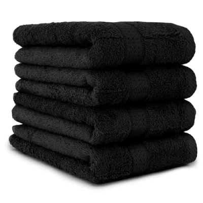 Afbeelding van Falco Set van 4 handdoeken in vele kleuren 50 x 100 cm kleur: Zwart