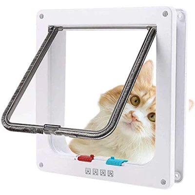 Afbeelding van Sailnovo Kattenklep, hondenklep, 24,5 x 28,5 5,5 cm, 4 weg magneetsluiting voor katten en kleine honden, hondendeur, kattendeur, huisdierenklep (XL, wit)