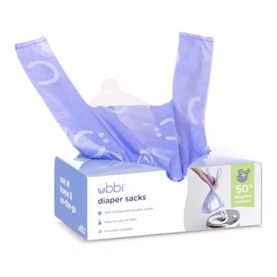 Image de Ubbi Disposable Diaper Sacks, Lavender Scented, Easy To Tie Tabs, Disposal or Pet Waste Bags, 200 Count