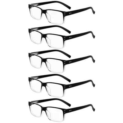 Afbeelding van eyekepper 5 stuks klassieke vintage leesbril met veerscharnier voor mannen en vrouwen, zwart/transparant 1,25