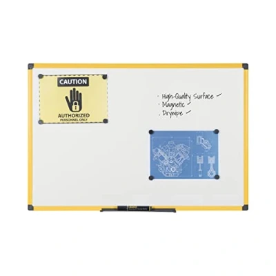 Afbeelding van Bi Office Hoogwaardig whiteboard met geel aluminium frame en penhouder, 90 x 60 cm, penhouder