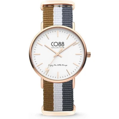 Afbeelding van CO88 Collection 8CW 10032 Horloge nato nylon bruin/wit/grijs 36 mm