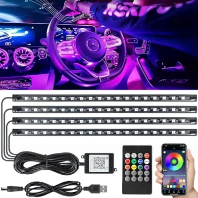 Afbeelding van RWSRW led auto interieur binnenverlichting 72 ledstrips, interieurverlichting, omgevingsverlichting, 12 V, waterdicht, app besturing en afstandsbediening