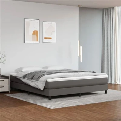 Image de vidaXL Lit à sommier tapissier avec matelas Gris 160x200 cm Similicuir