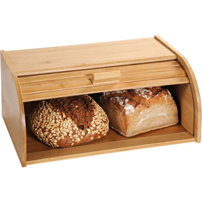 Afbeelding van Broodtrommel met rolluik FSC® Bamboe houten brooddoos Schuifdeksel Brood bewaren en vers houden