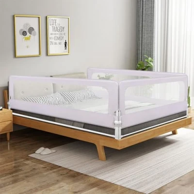 Afbeelding van Barrière de Lit pour Les Tout Petits, réglable en Hauteur, Cadre métal Robuste Bébé Sécurité, Métallique Anti Chute, Gray 200 * 70 26cm