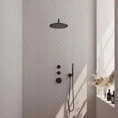 Afbeelding van Brauer Black Edition Regendouchesets inbouw hoofddouche 30cm Wandarm met inbouwdeel Gladde knoppen handdouche Staaf 1 stand mat zwart