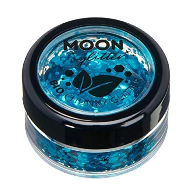 Afbeelding van Eco Chunky Glitter Moon biologisch afbreekbaar, 100% biologische glittercosmetica voor gezicht, lichaam, nagels, haar en lippen, 3 g, blauw