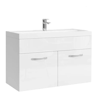 Afbeelding van Badplaats Badkamermeubel Set Paso 01 80 x 40 cm Wit Hoogglans Badmeubel met Wastafel