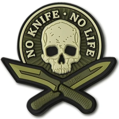 Afbeelding van M Tac Morale Patches No Knife Life PVC 3D Military Tactical (olijf)