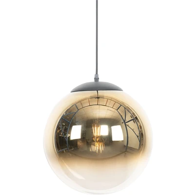 Afbeelding van QAZQA Art deco hanglamp zwart met goud glas 33 cm pallon