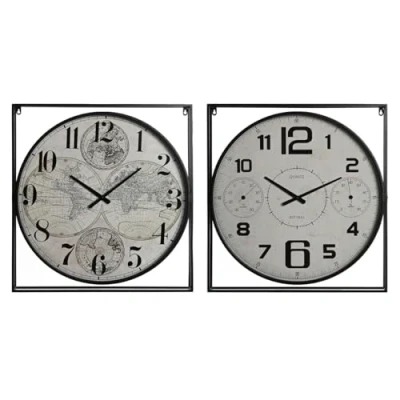 Afbeelding van Muurklok Home ESPRIT Wit Zwart Metaal Hout MDF 62 x 6 65 cm (2 Stuks)