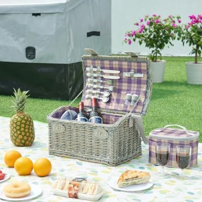 Afbeelding van Picknickmand Folldal voor 2 personen incl. inhoud 40x28x25 cm grijs paars en beige casa.pro