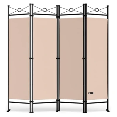 Afbeelding van Binnenscherm met 4 panelen, 180 x 163 cm, ruimteverdeler, opvouwbaar, roze, scheidingswand voor binnen, huis