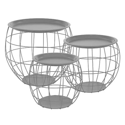 Afbeelding van Bijzettafelset van 3 grijs metaal ML Design