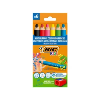 Afbeelding van Kleurpotloden BicKids Multi Surface inclusief puntenslijper assorti pak à 6 stuks