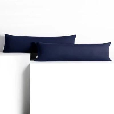 Image de DecoKing Lot de 2 taies d&#039;oreiller 20 x 145 cm en jersey 100% coton peigné avec fermeture éclair Bleu foncé Ambre