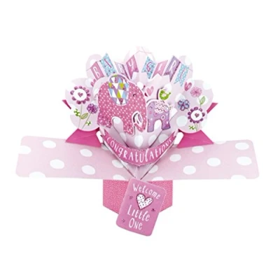 Afbeelding van Second Nature Baby Girl Congratulations pop up kaart voor baby&#039;s in roze