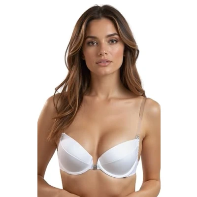 Image de Vivisence Eve 1012 Soutien Gorge Push Up Dos Nu Bretelles Transparentes Amovibles Femme Top Qualité Fabriqué En UE, Blanc,90D