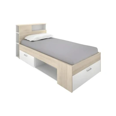 Afbeelding van Bed en hoofdeinde met opbergruimtes lade 90 x 190 cm Wit naturel LEANDRE L 218.5 H 95 D 99.5