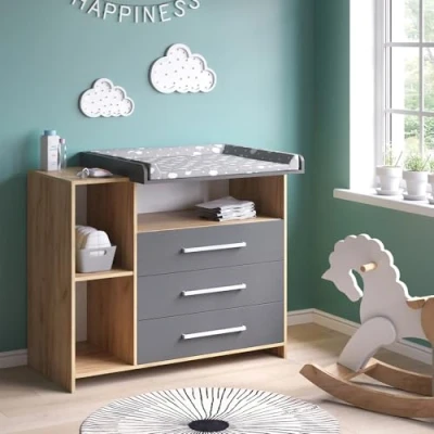 Afbeelding van Vicco Aankleedcommode &quot;Oskar&quot;, eiken van sterkte goud/antraciet, 113 x 100 cm