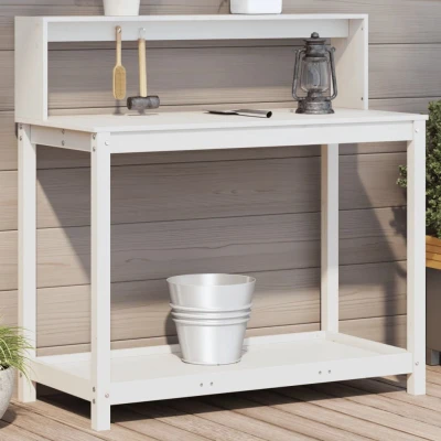 Afbeelding van Oppottafel met schappen 108x50x109,5 cm massief grenenhout wit