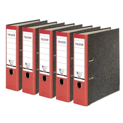 Afbeelding van Falken Set van 5 gerecyclede mappen, marmer, wolk, gemaakt in Duitsland, breedte 8 cm, rode achterkant, ordner, kantoormap, karton, neutraal, CO2, blauwe engel