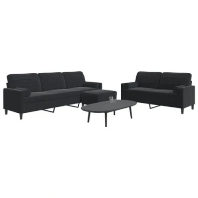 Image de vidaXL Ensemble de canapés 3pcs et coussins traversins noir velours3278506