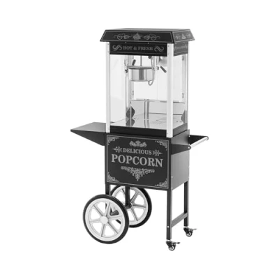 Afbeelding van Royal Catering Popcornmachine met trolley Retro design 150 / 180 C zwart Koninklijke Horeca