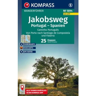 Afbeelding van KOMPASS Wanderführer Jakobsweg Portugal Spanien, 25 Etappen mit Extra Tourenkarte