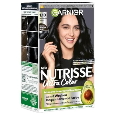 Afbeelding van Garnier Nutrisse Intensieve kleuring met voedende fruitoliën, 8 weken houdbaar, glanzende zwarte kleur