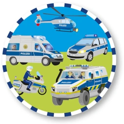 Afbeelding van Décoration de gâteau « police » En papier comestible Diamètre : 20 cm pour anniversaire d&#039;enfant et fête Voiture