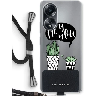 Afbeelding van Case Company® hoesje met Koord geschikt voor Oppo A58 4G Hey you cactus Telefoonhoesje Zwart Bescherming aan alle Kanten en Over de Schermrand