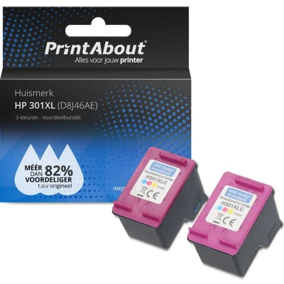 Afbeelding van Huismerk HP 301XL (D8J46AE) Inktcartridge 3 kleuren Voordeelbundel 2 pack Hoge capaciteit