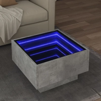 Afbeelding van Salontafel met LED 50x50x30 cm bewerkt hout betongrijs