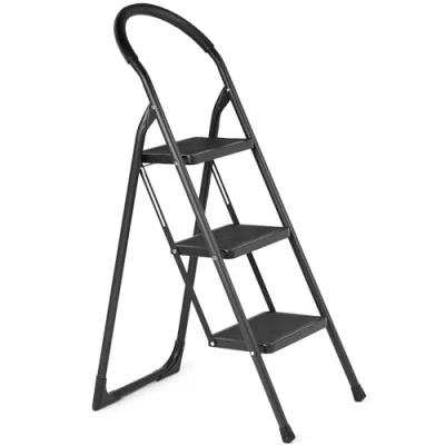 Afbeelding van Ondis24 Hugo Vouwladder met 3 treden, belastbaar tot 150 kg, gepoedercoat staal, extra lange zachte handgreep (zwart, standen)