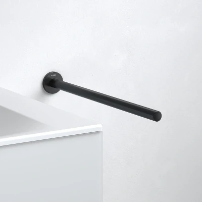 Afbeelding van KEUCO Handdoekhouder van metaal, zwart mat, eenarmig, stijf, 44,9 cm diep, voor badkamer en gastentoilet, wandmontage, Plan Black Selection